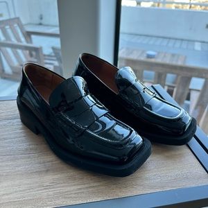 GANNI Patent Leather Square Toe Loafers